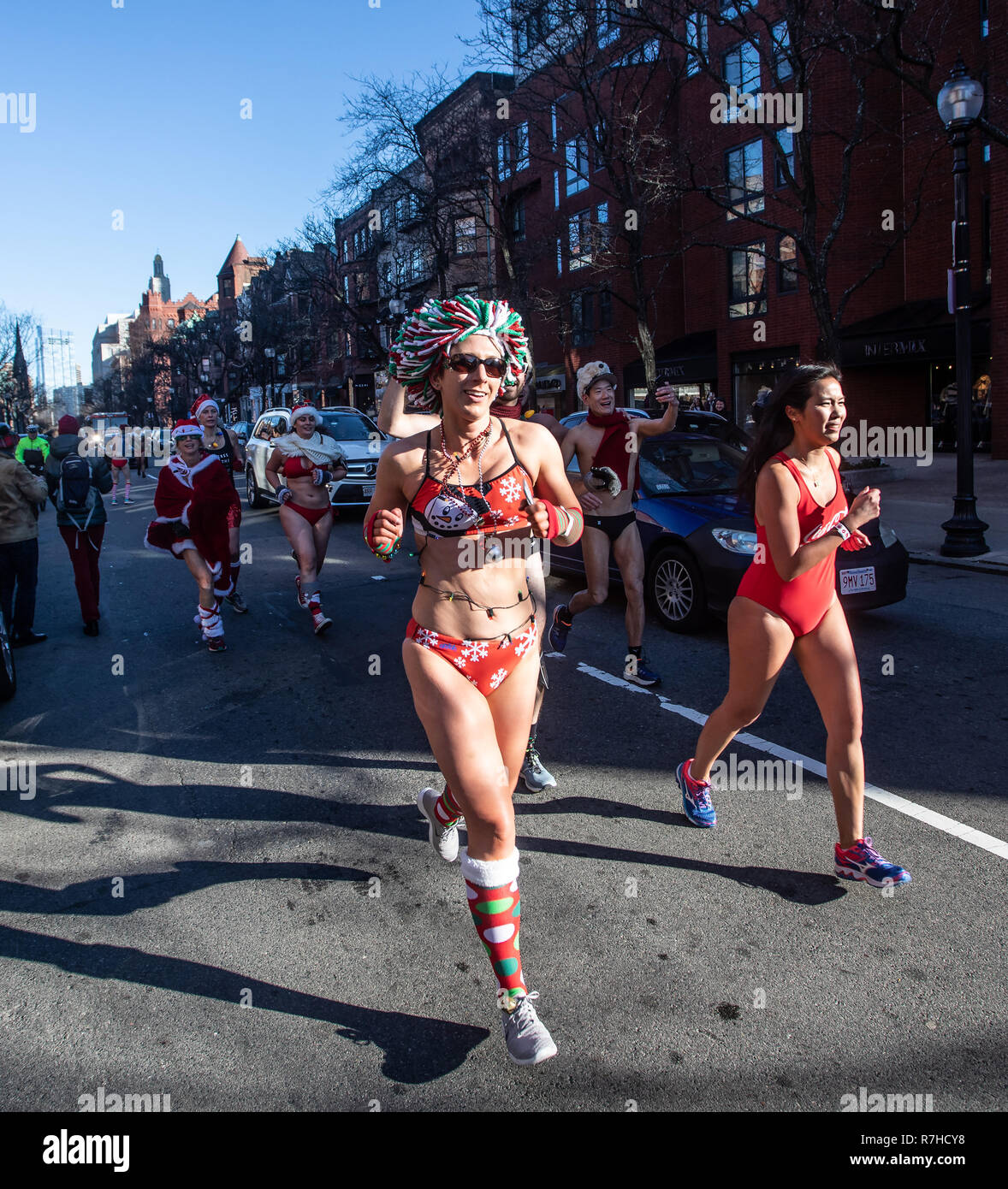 December 8, 2018, Boston, Massachusetts, USA: Runners participate annual Santa  Speedo Run in Boston Stock Photo - Alamy