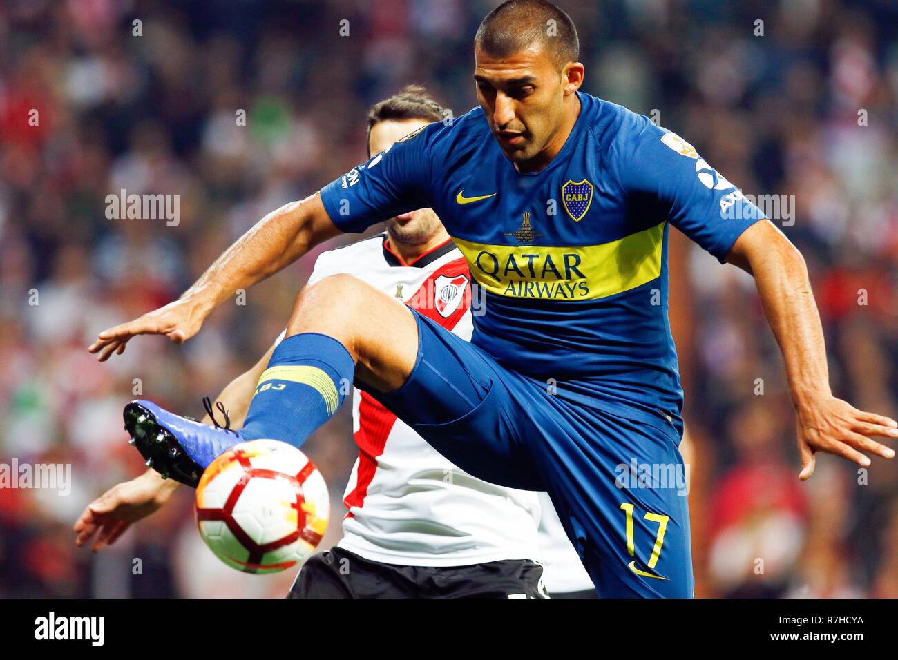 Madrid, Spain. 9th Dec, 2018. Ramen Dario Abila (Boca Juniors) in action during the second leg match between River Plate and Boca Juniors as part of the Finals of Copa CONMEBOL Libertadores 2018 at Estadio Santiago Bernabeu in Madrid.River Plate won the title of Copa Libertadores 2018 by beating Boca Juniors. Credit: Manu Reino/SOPA Images/ZUMA Wire/Alamy Live News Stock Photo