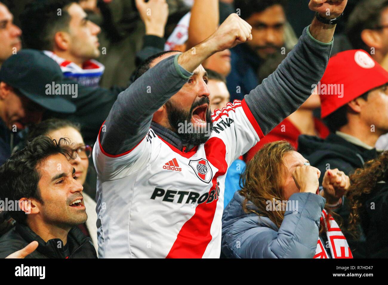 Madrid, Spain. 9th Dec, 2018. Fan of River Plate celebrating a goal during the second leg match between River Plate and Boca Juniors as part of the Finals of Copa CONMEBOL Libertadores 2018 at Estadio Santiago Bernabeu in Madrid.River Plate won the title of Copa Libertadores 2018 by beating Boca Juniors. Credit: Manu Reino/SOPA Images/ZUMA Wire/Alamy Live News Stock Photo