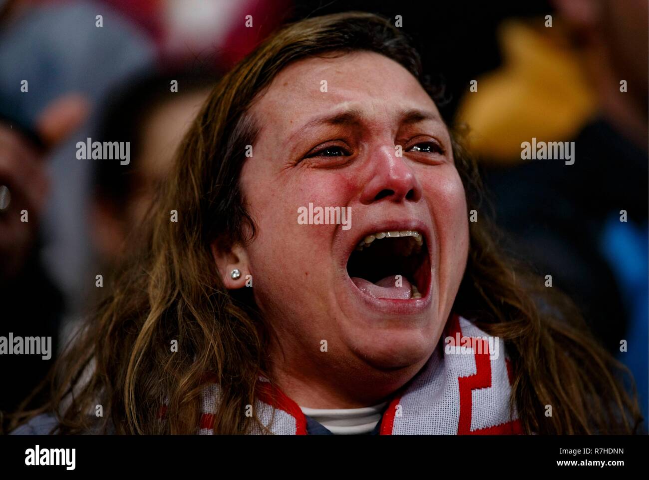 A fan of River Plate crying during the Copa Libertadores final 2018/19 match between Boca Juniors and River Plate, at Santiago Bernabeu Stadium in Madrid on December 9, 2018. (Photo by Guille Martinez/Cordon Press)  Cordon Press Stock Photo