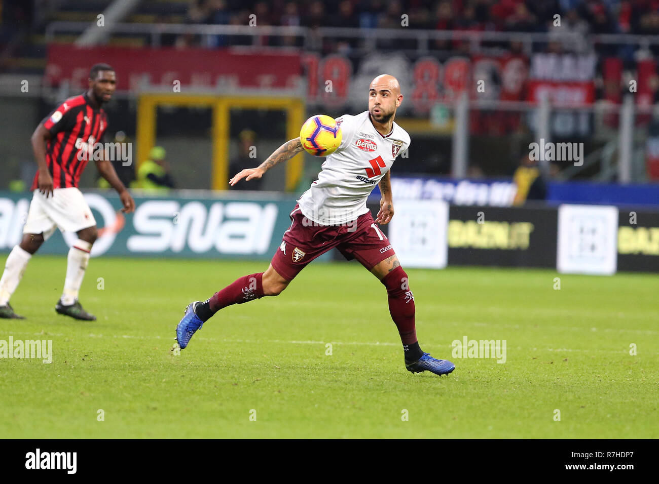 Milan, Italy. 9th December, 2018.   Simone Zaza of Torino FC in action   during the Serie A football match between Ac Milan and Torino Fc. Credit: Marco Canoniero/Alamy Live News Stock Photo