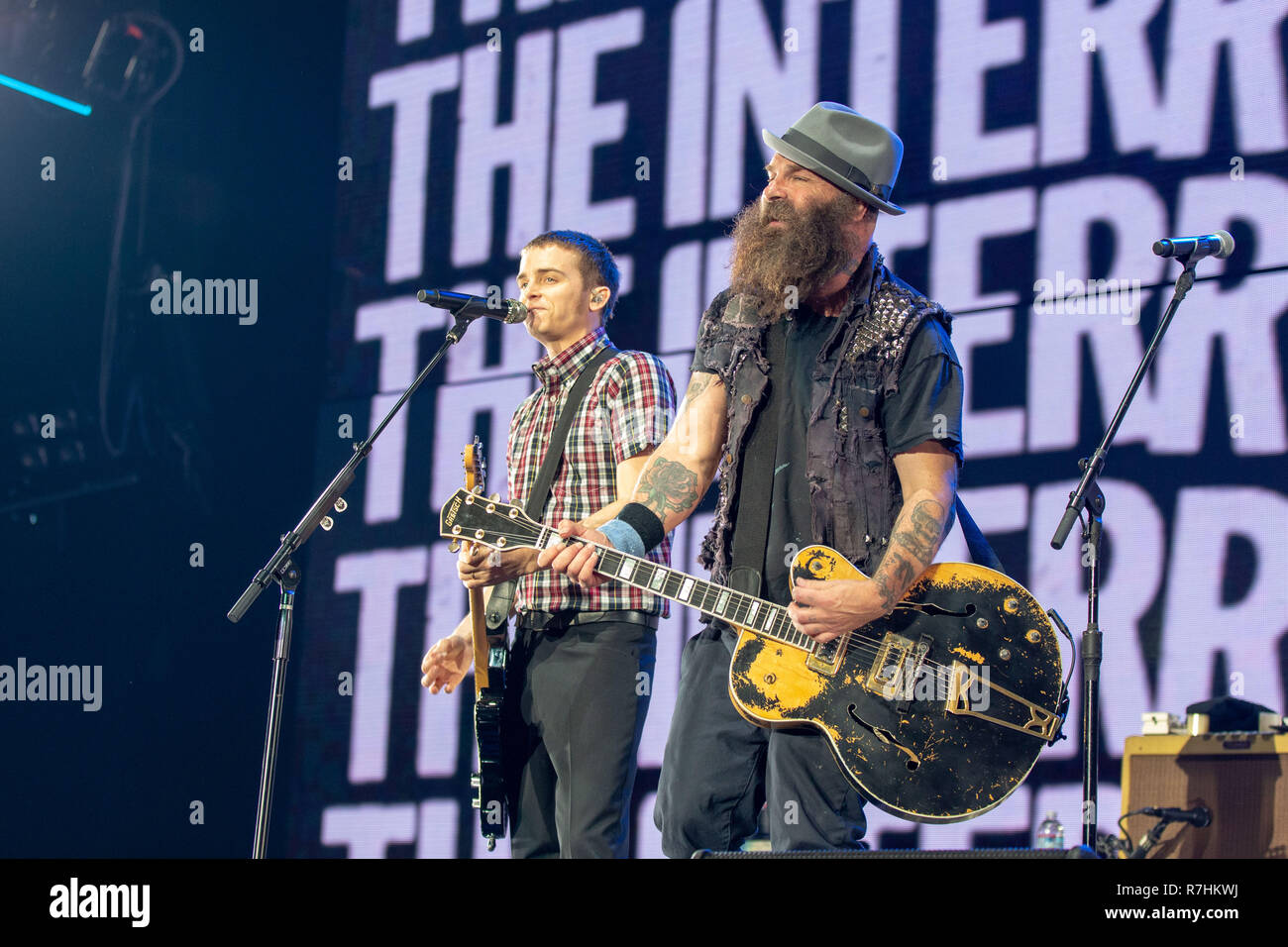 Inglewood, California, USA. 8th Dec, 2018. KEVIN BIVONA and TIM ARMSTRONG (Rancid) of The Interrupters during the KROQ Absolut Almost Acoustic Christmas Concert at The Forum in Inglewood, California Credit: Daniel DeSlover/ZUMA Wire/Alamy Live News Stock Photo