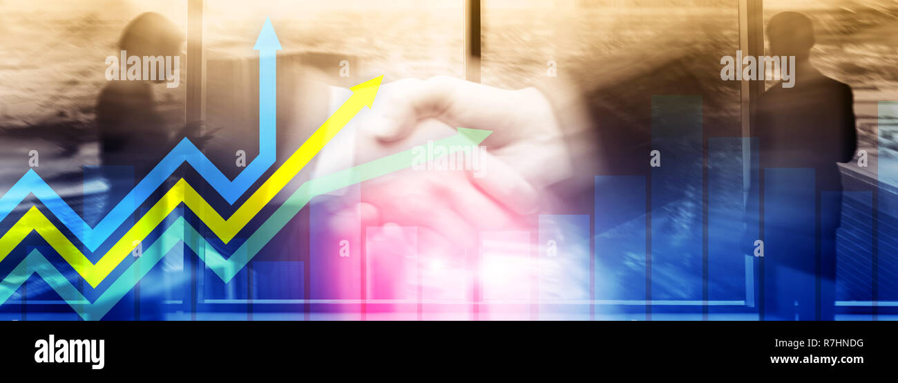 Financial growth arrows graph. Investment and trading concept. Stock Photo