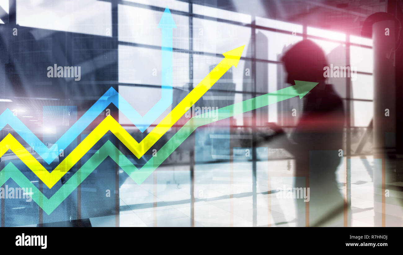 Financial growth arrows graph. Investment and trading concept. Stock Photo