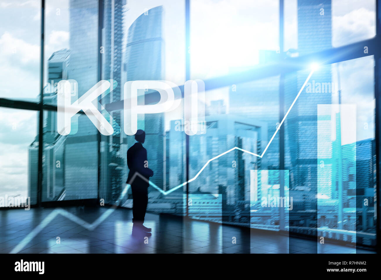 KPI - Key performance indicator graph on blurred background. Stock Photo