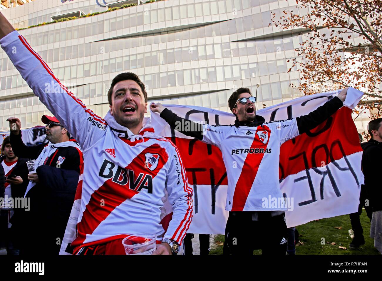 River Plate Fans Seen Before The Match Outside The Stadium The Copa Libertadores Final Match Between River Plate And Boca Juniors Is Being Played In Madrid Stock Photo Alamy