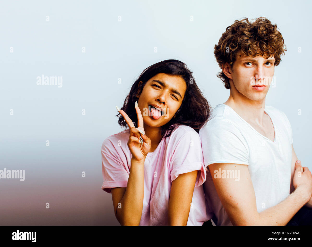 best friends teenage girl and boy together having fun, posing emotional on  white background, couple happy smiling, lifestyle people concept, blond and  brunette multi nations Stock Photo - Alamy