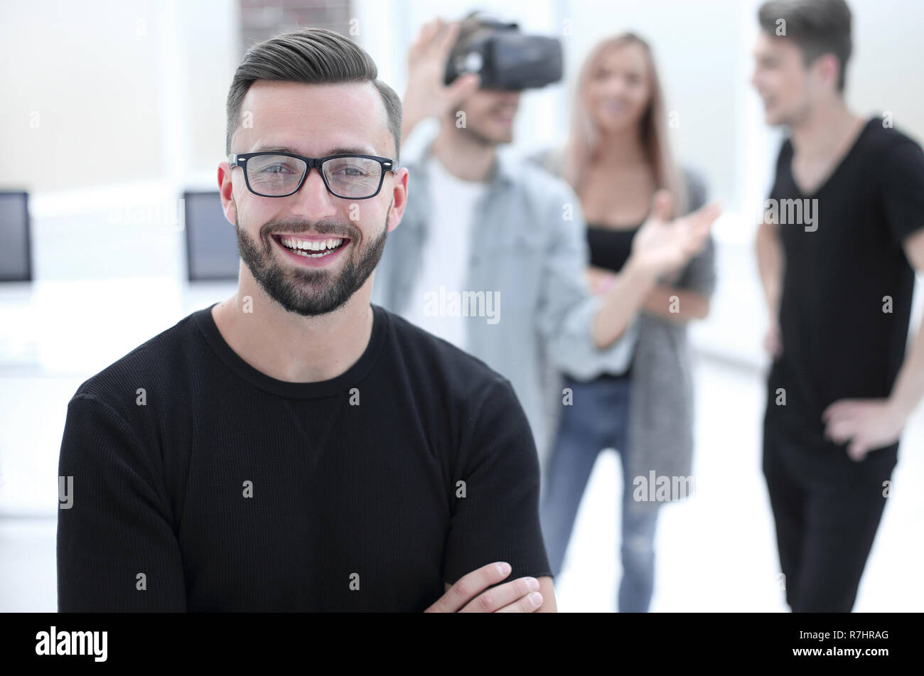 male software programmer testing a new app Stock Photo