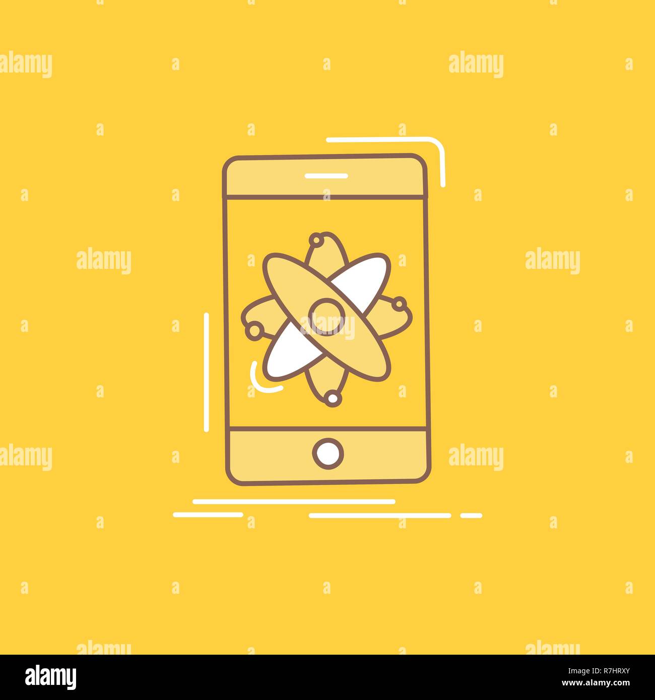 data, information, mobile, research, science Flat Line Filled Icon. Beautiful Logo button over yellow background for UI and UX, website or mobile appl Stock Vector