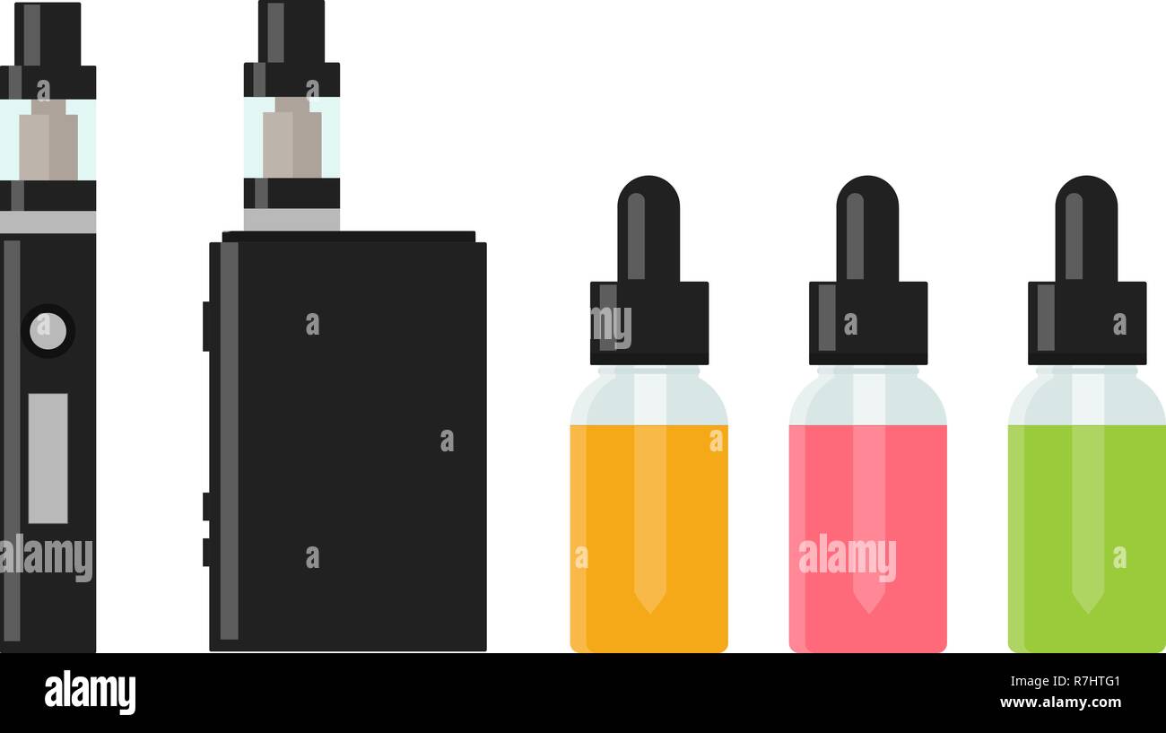 Vaping device and accessory. Electronic cigarette and bottles with vape  liquid. e- liquid, e-juice. Mockup of Vape bottle with liquid. Isolated  vector Stock Vector Image & Art - Alamy