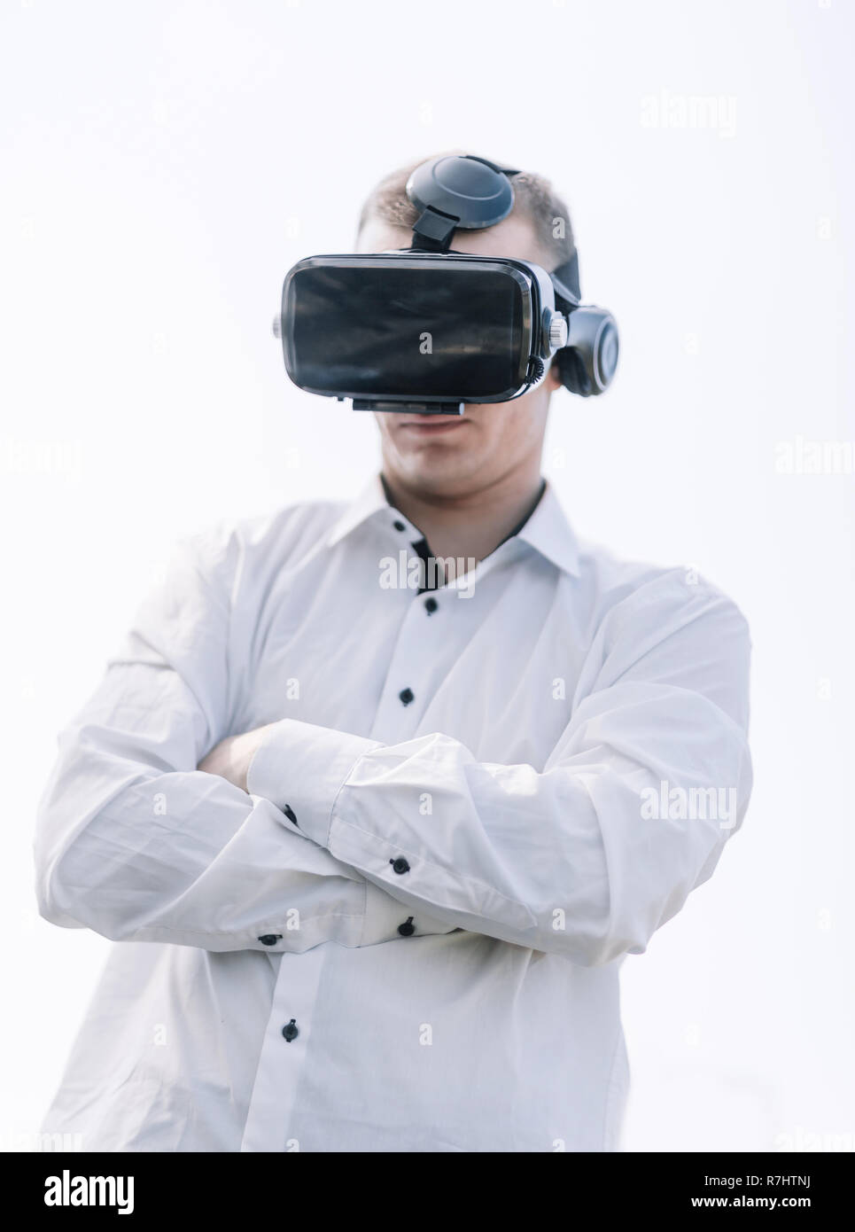 close up.the guy in the virtual reality glasses Stock Photo