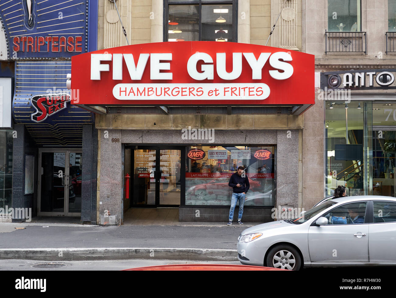 MONTREAL, CANADA OCTOBER 4, 2018 Five Guys street entrance and logo