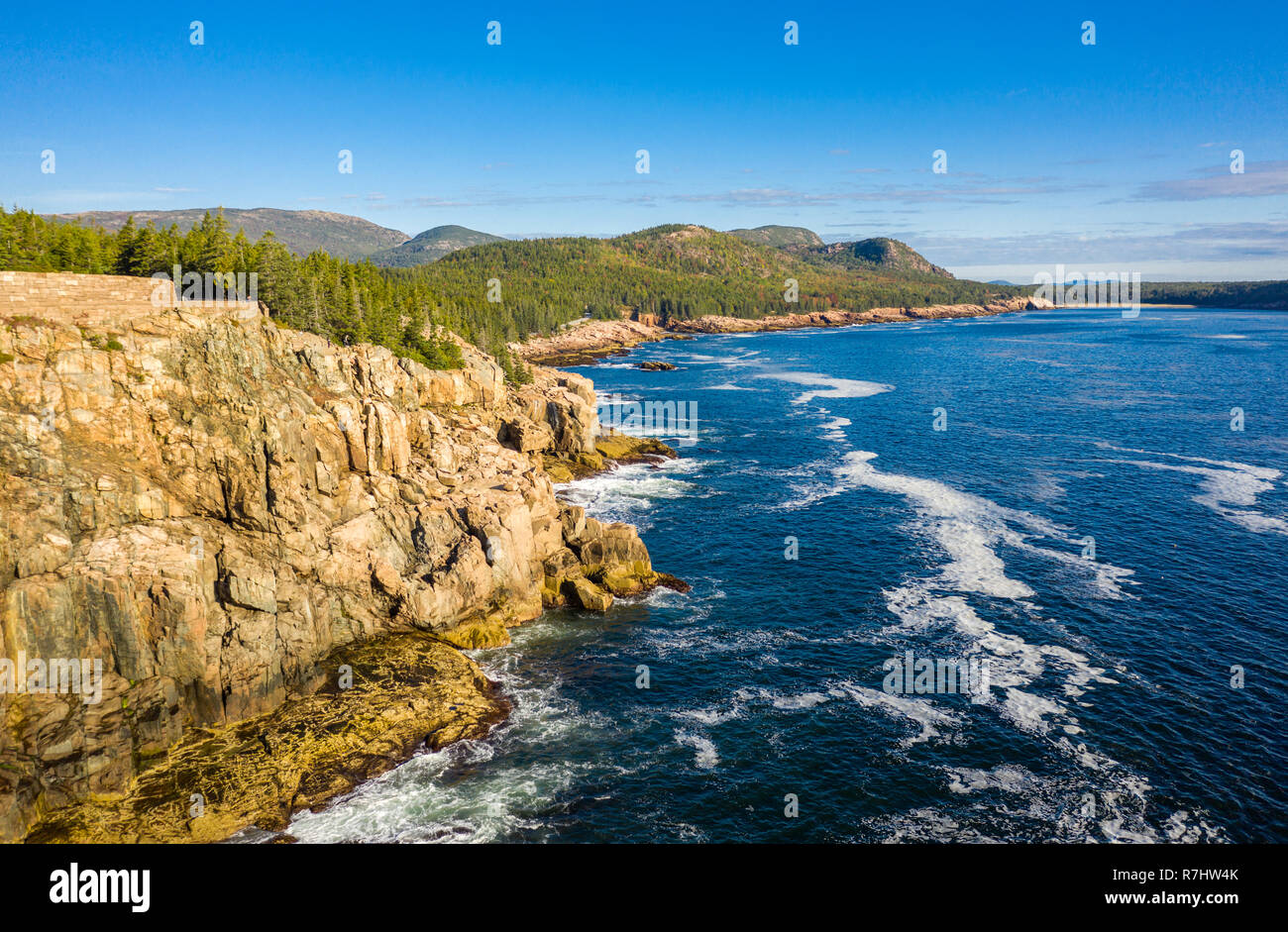 Aerial view of Acadia shore in Maine Stock Photo