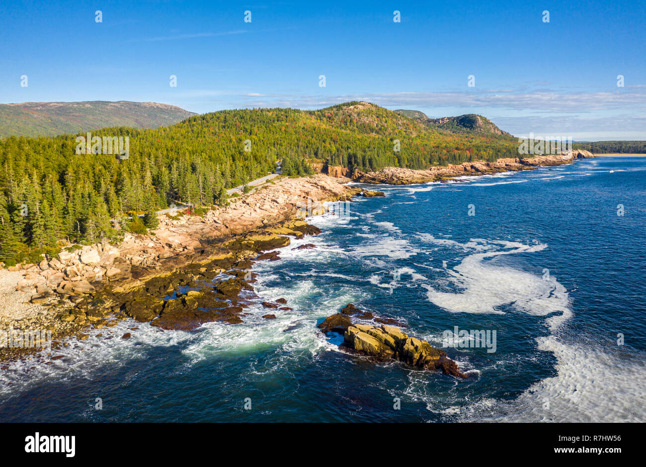 Aerial view of Acadia shore in Maine Stock Photo