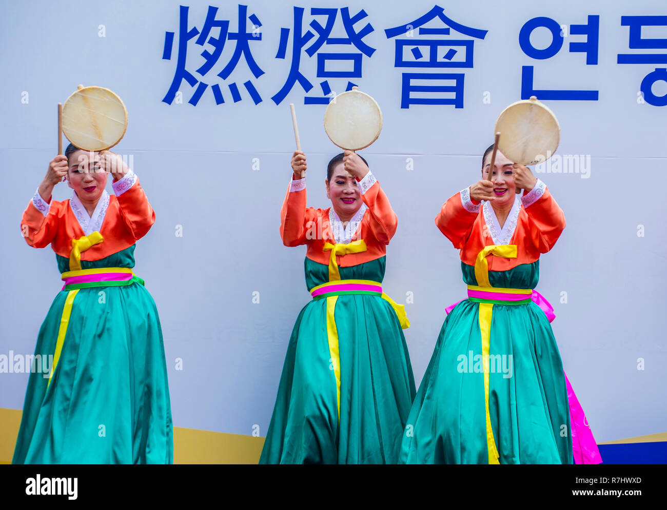 Participants in a Culture Performance during Lotus Lantern Festival in Seoul , Korea Stock Photo