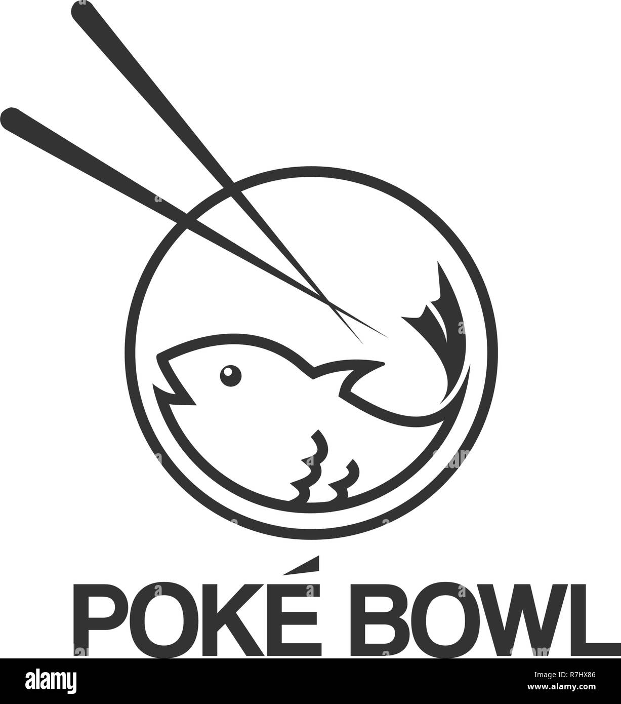 Poke bowl fish logo design template vector Stock Vector