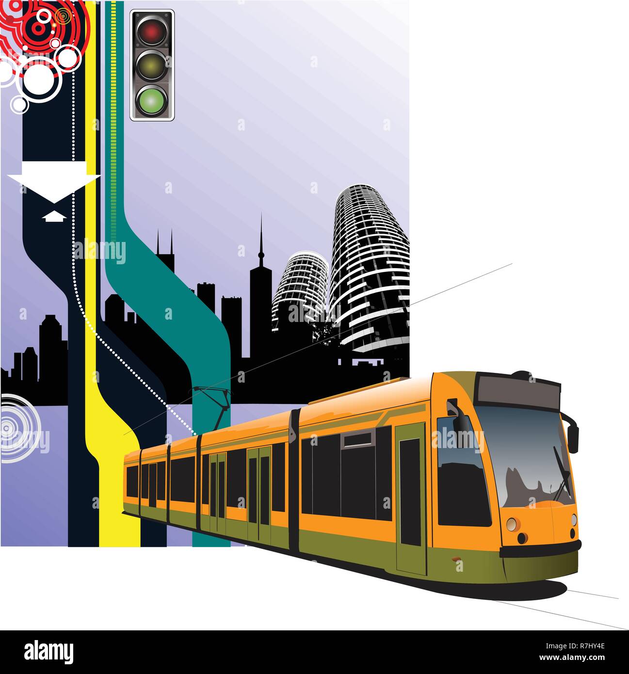 Abstract hi-tech background with tram image. Vector illustration Stock Vector