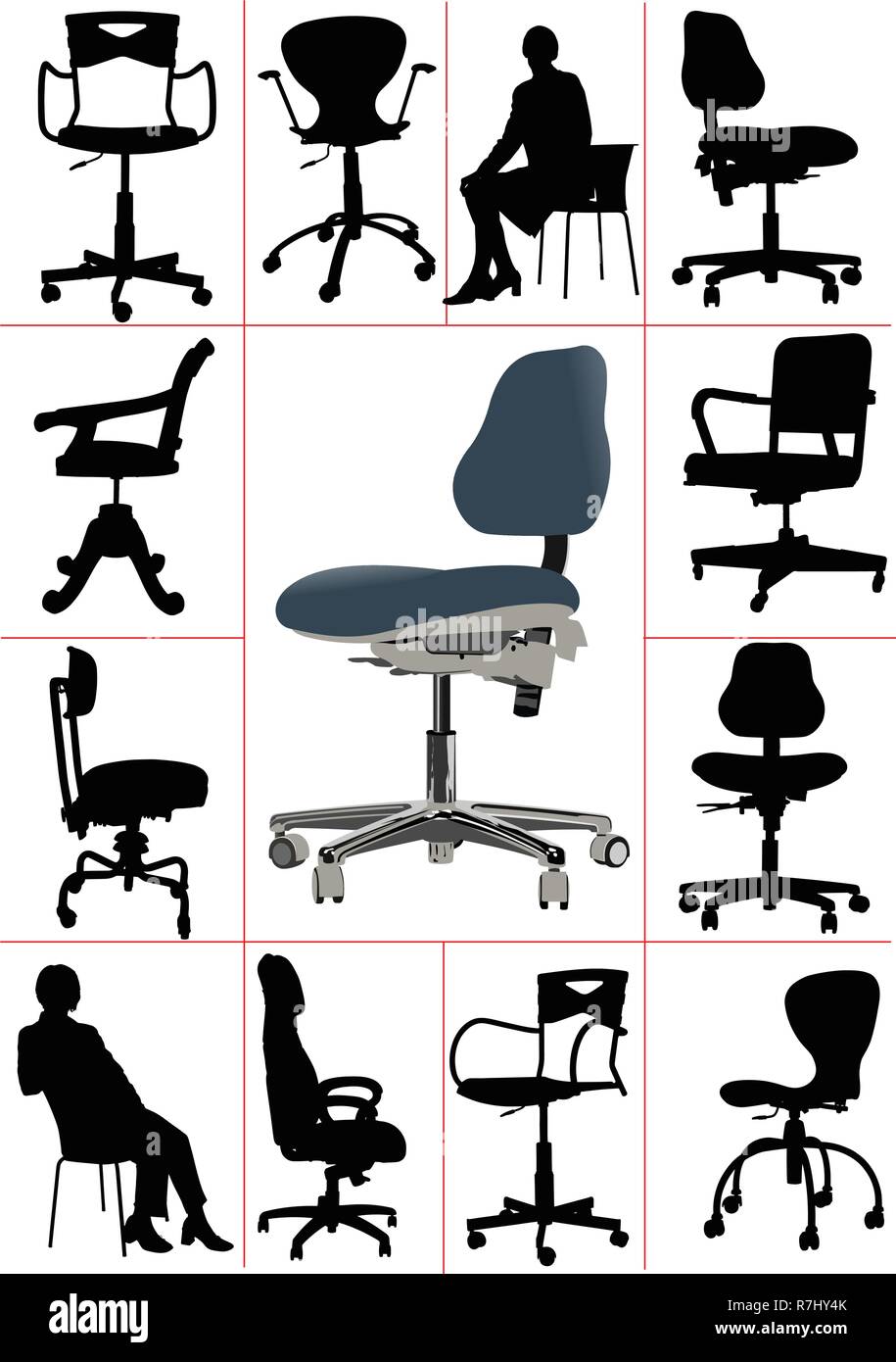 Big set Illustrations of office chairs isolated on white background ...