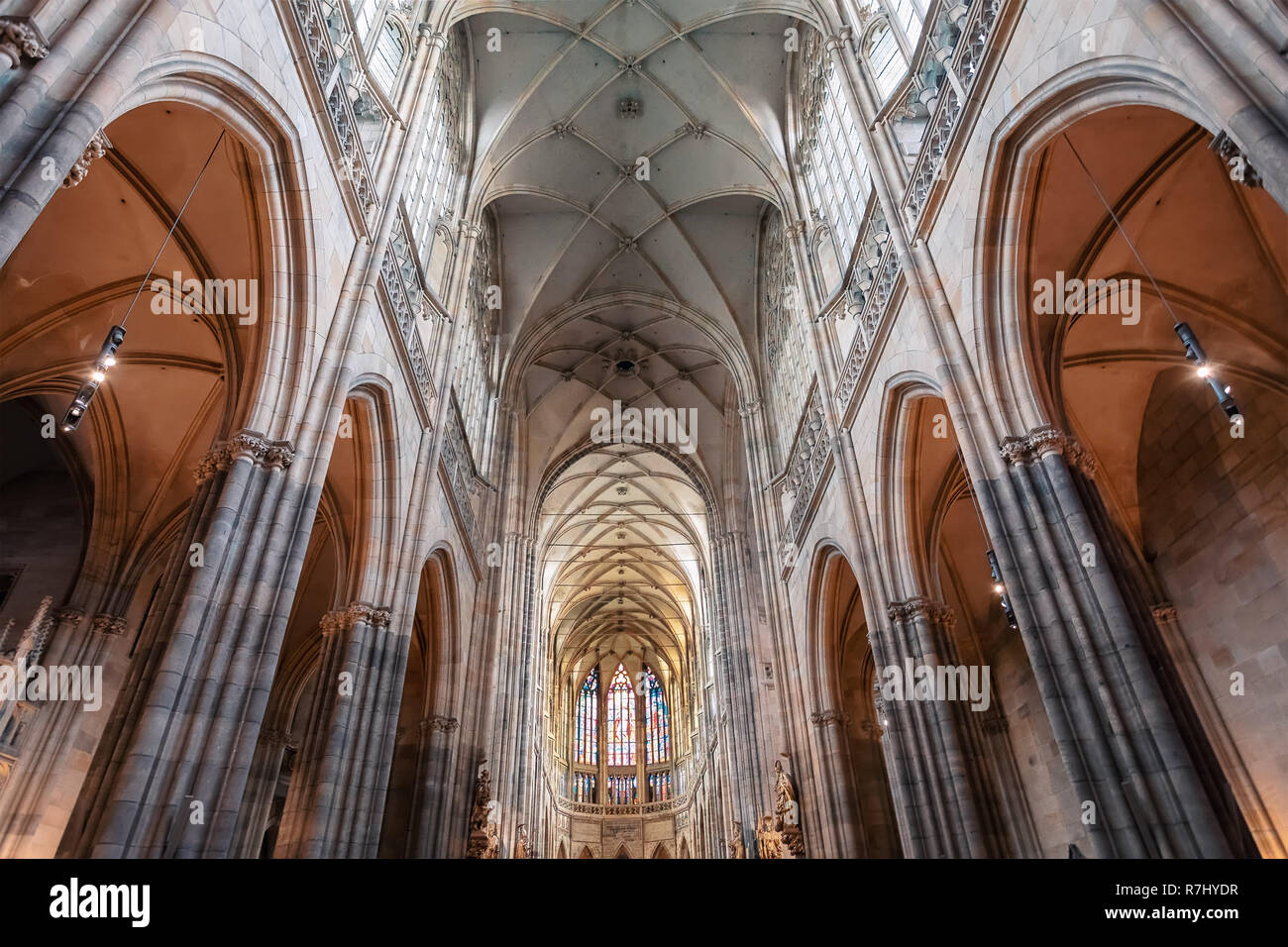 Interior of Prague's Gothic jewel, St. Vitus Cathedral at Prague Castle ...