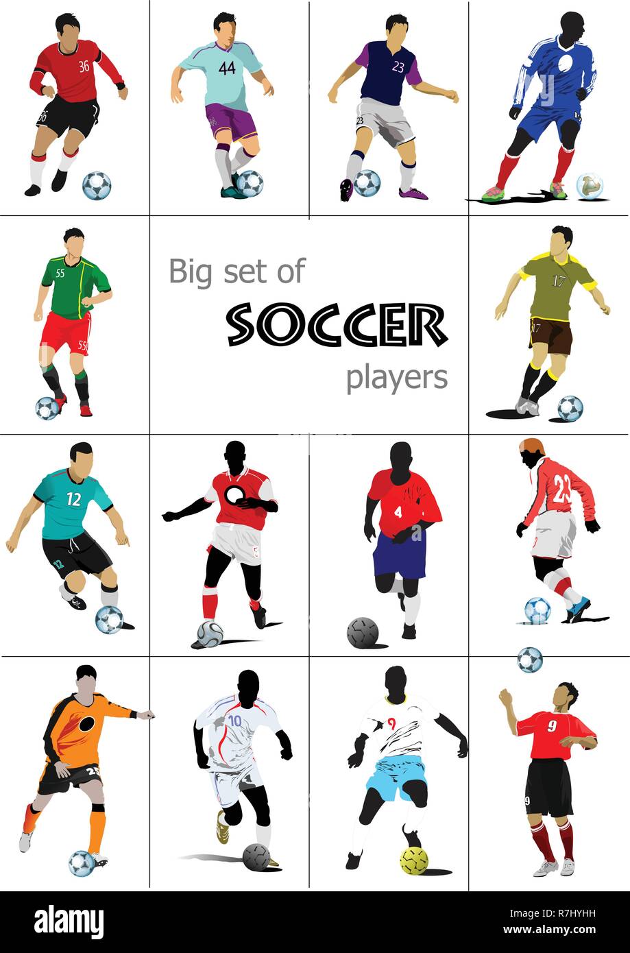 Big set of soccer players. Colored Vector illustration for designers ...