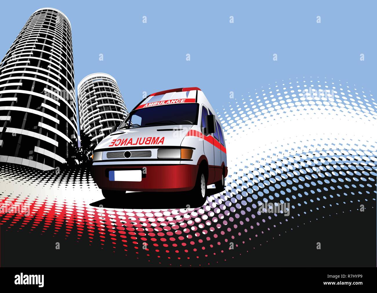 Abstract urban background with ambulance image. Vector illustration Stock Vector
