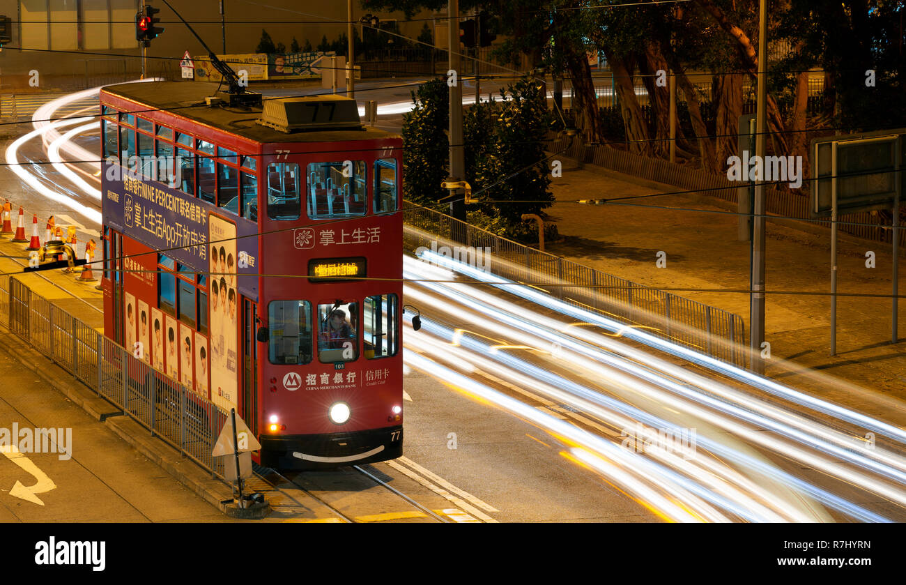 The famous iconic trams, Hong Kong, China. Stock Photo