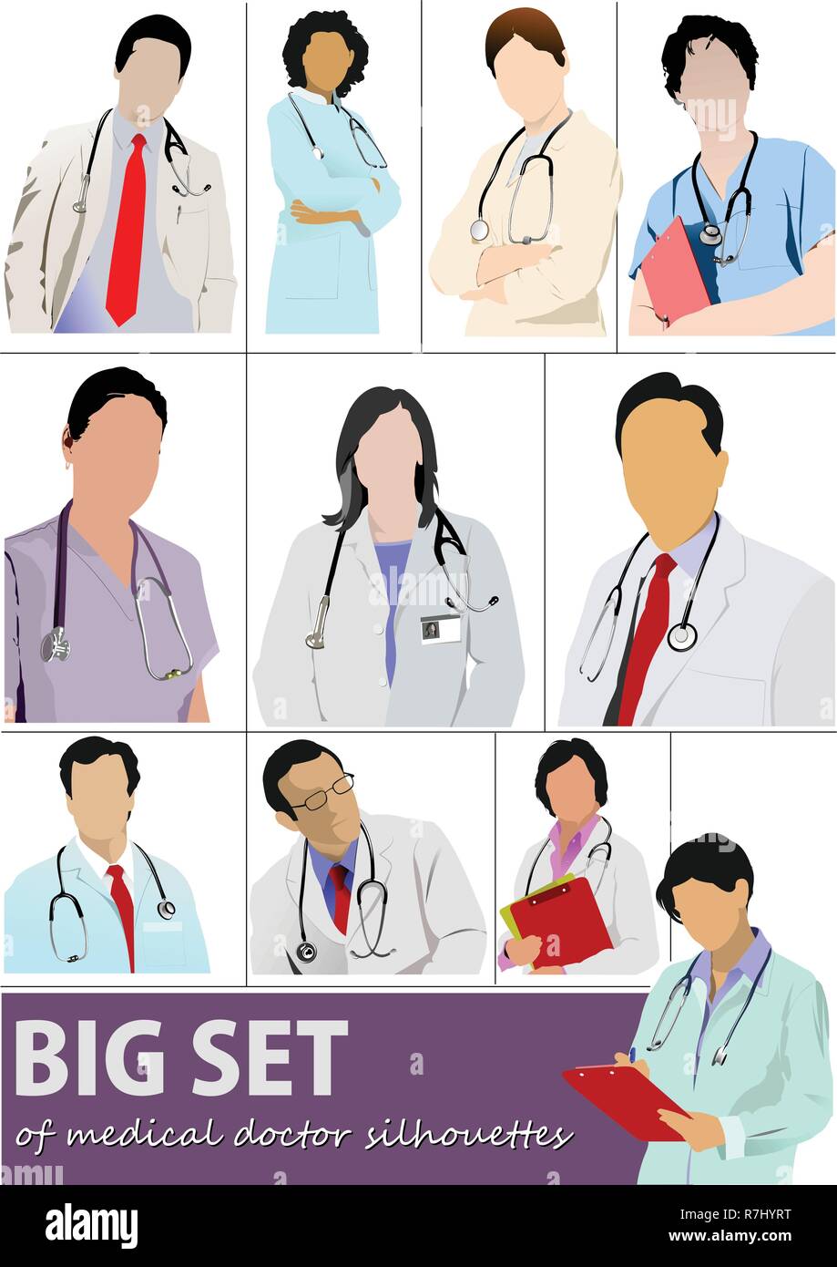 Big Set Of Medical Doctor Silhouettes With Stethoscope Vector Illustration Stock Vector Image