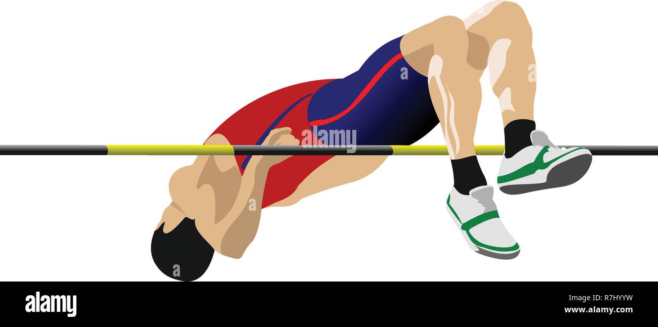 Man high jumping. Track and field. Vector illustration Stock Vector