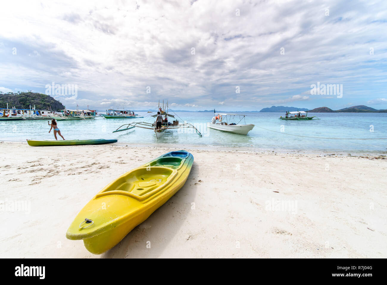 Kayak on the Beach at Coron Island, Palawan , Philippines Stock Photo ...