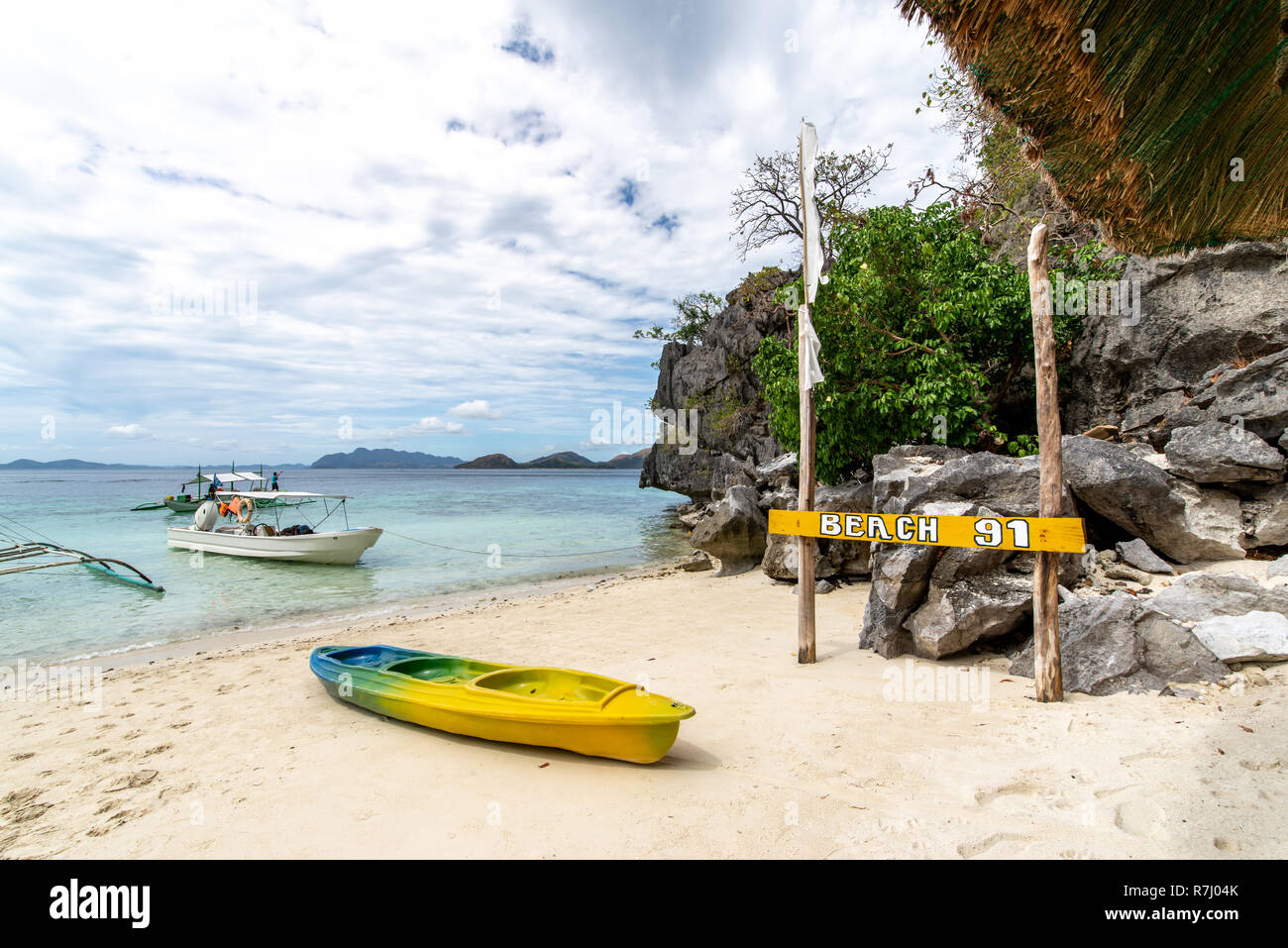 Kayak on the Beach at Coron Island, Palawan , Philippines Stock Photo ...