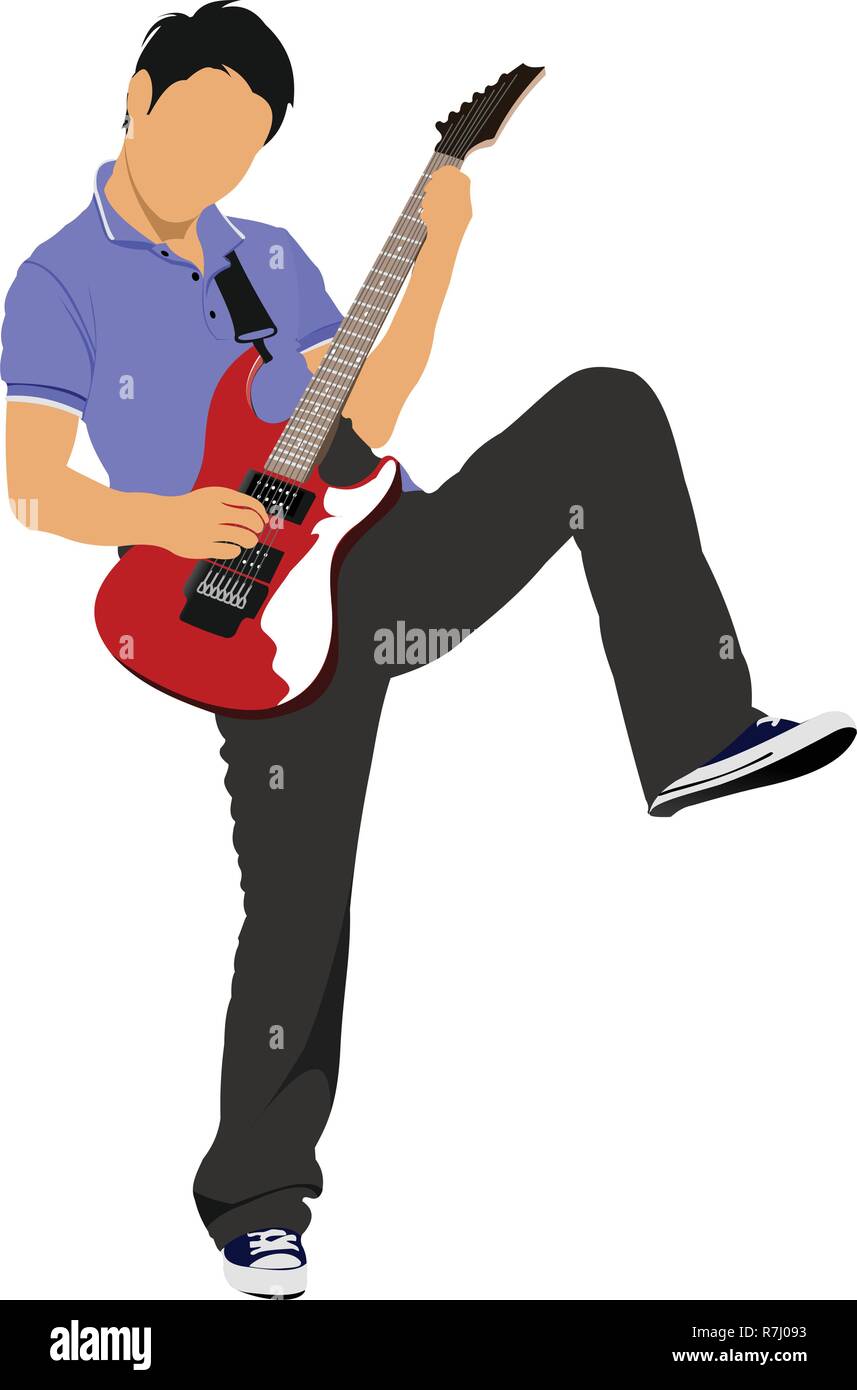 Guitar player isolated on the white background. Vector illustration Stock Vector