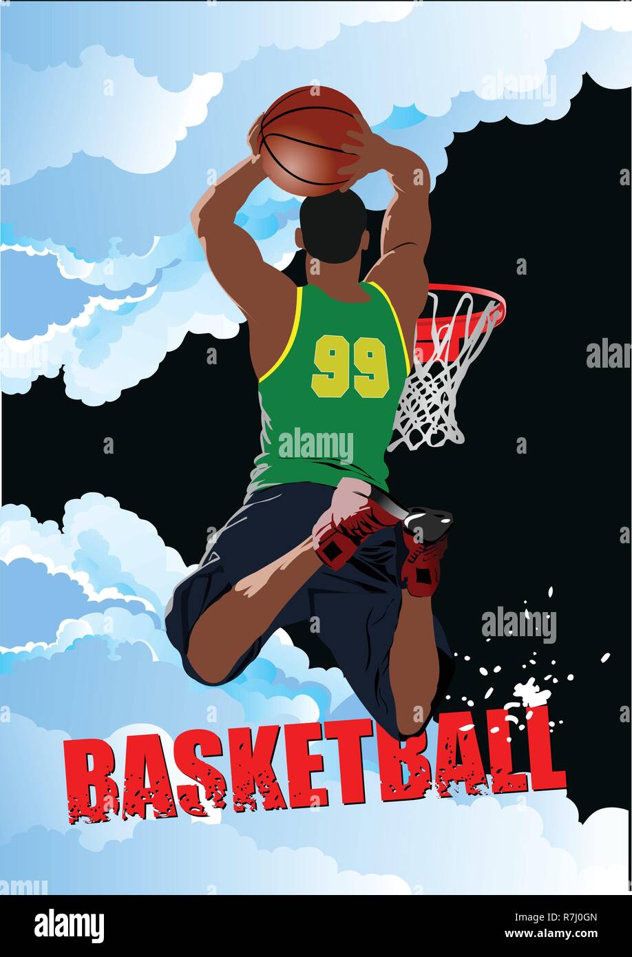 Basketball players poster. Colored Vector illustration for designers