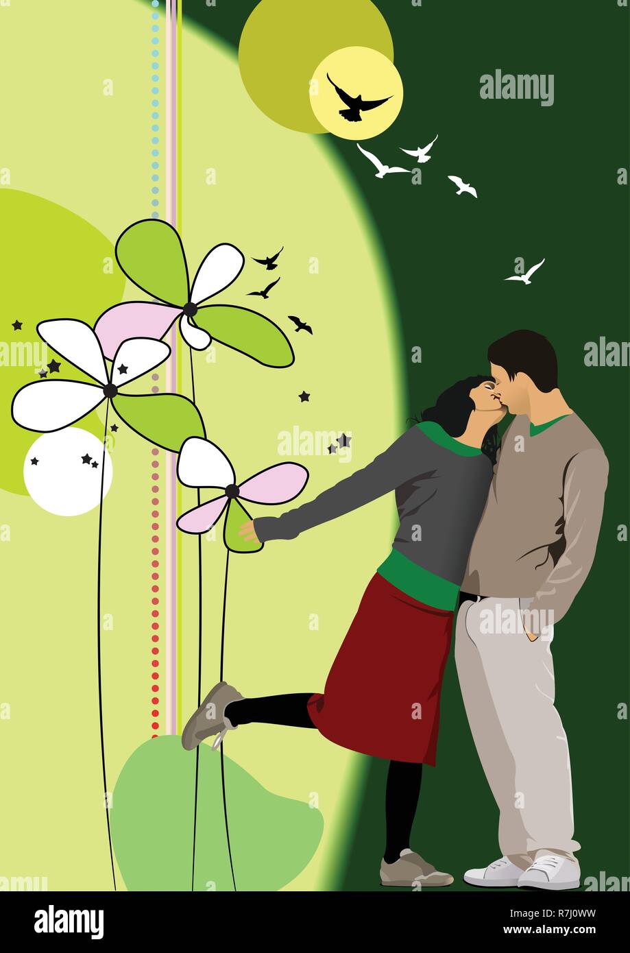 Kissing young couple Stock Vector Images - Alamy