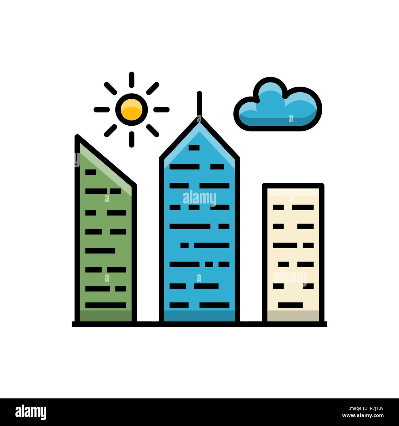 City Building Filled Related Vector Icon Stock Vector