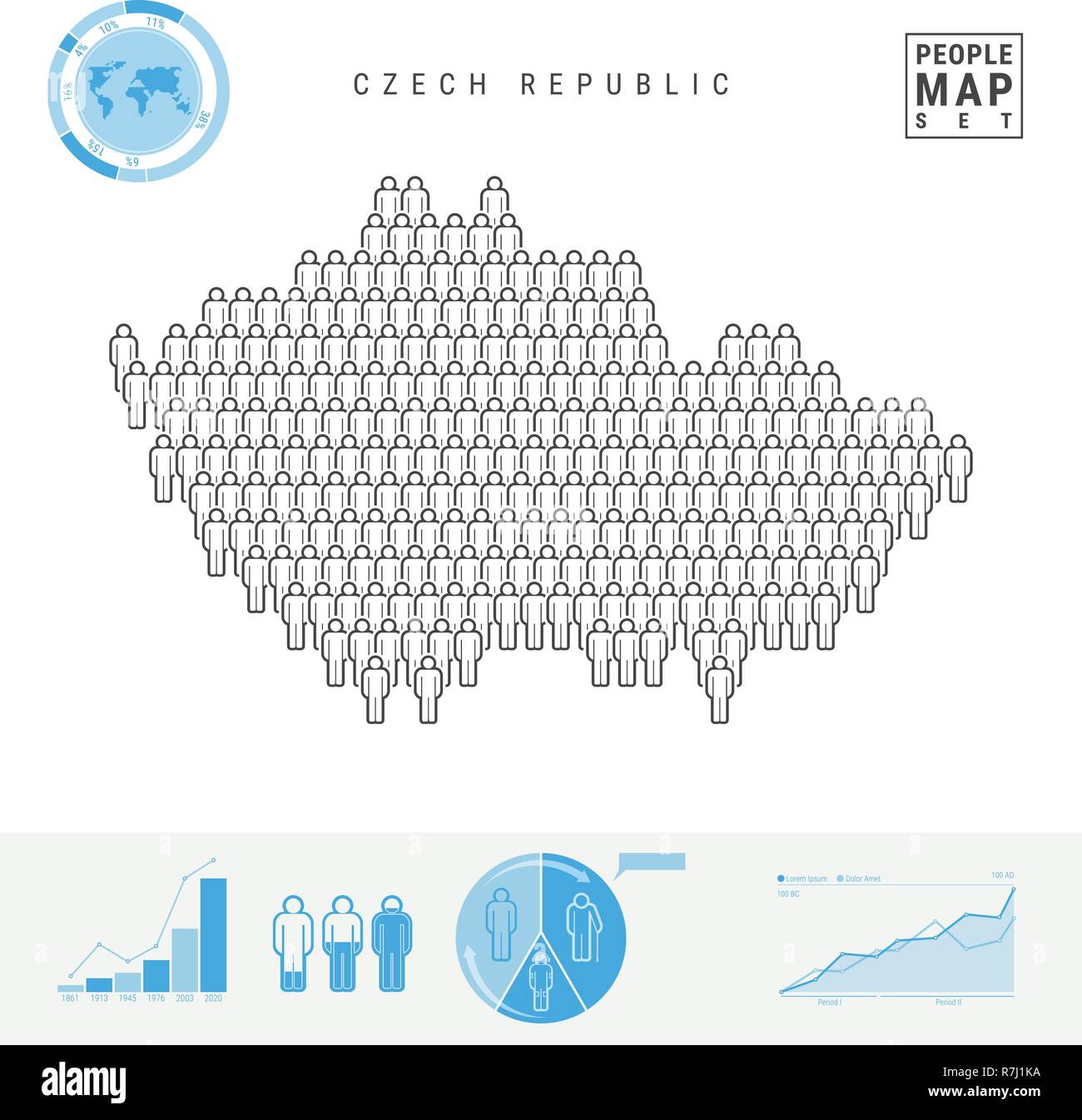 Czech Republic People Icon Map. Stylized Vector Silhouette of Czech