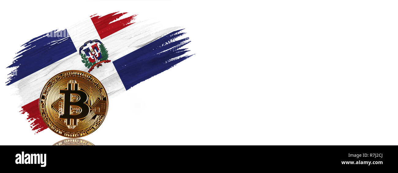 Painted brush stroke in the flag of Dominican Republic. Bitcoin