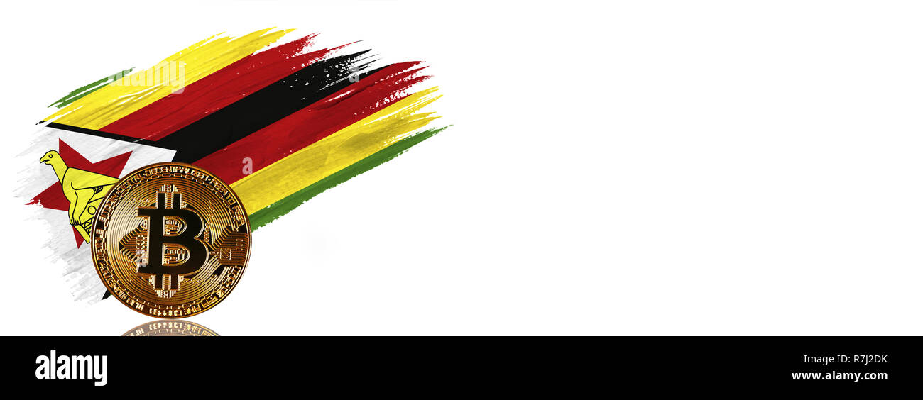 Painted brush stroke in the flag of Zimbabwe. Bitcoin cryptocurrency