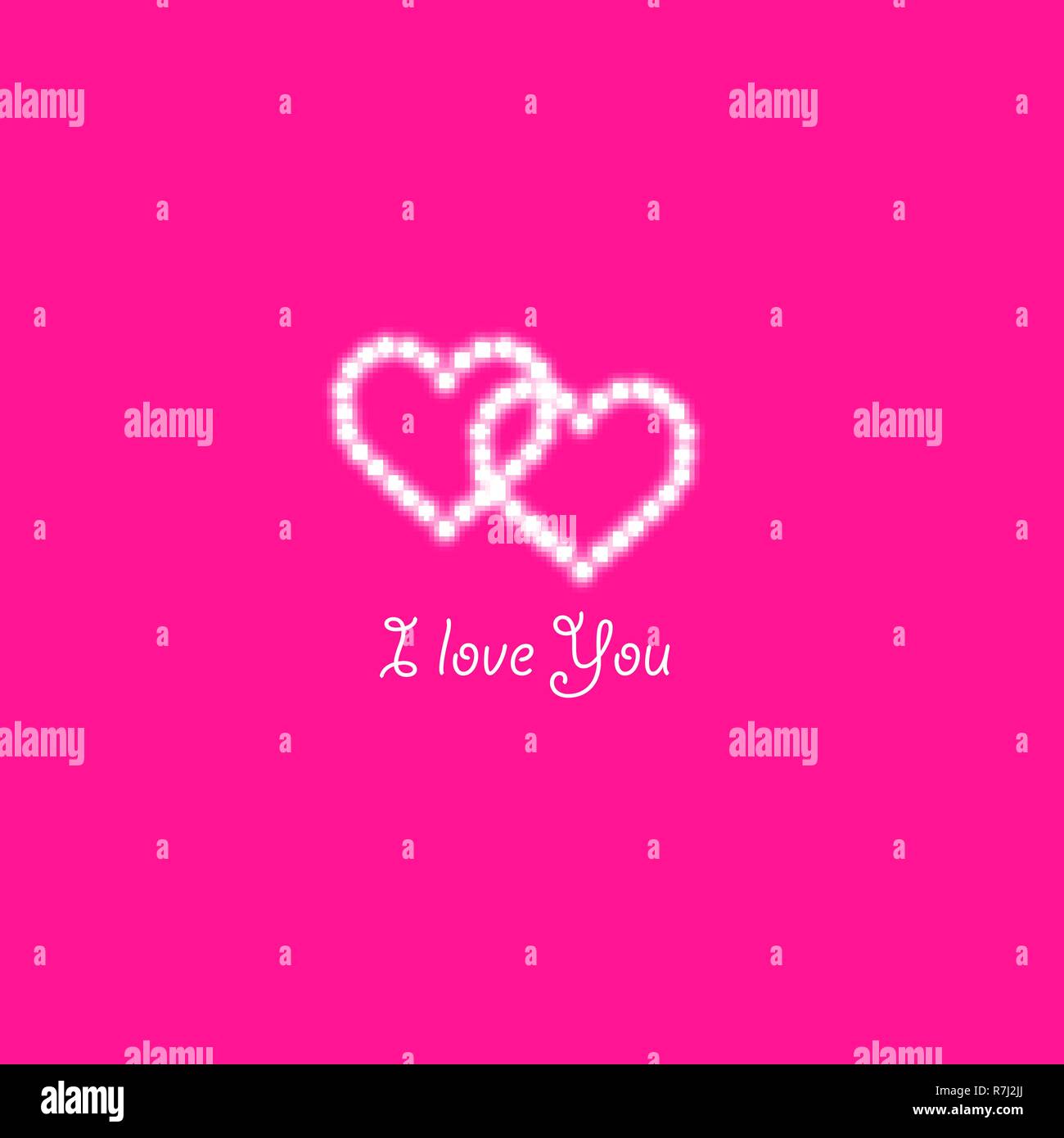 Heart of the lamps on a pink background. Valentines day card. Heart with inscription I Love You. Vector illustration Stock Vector