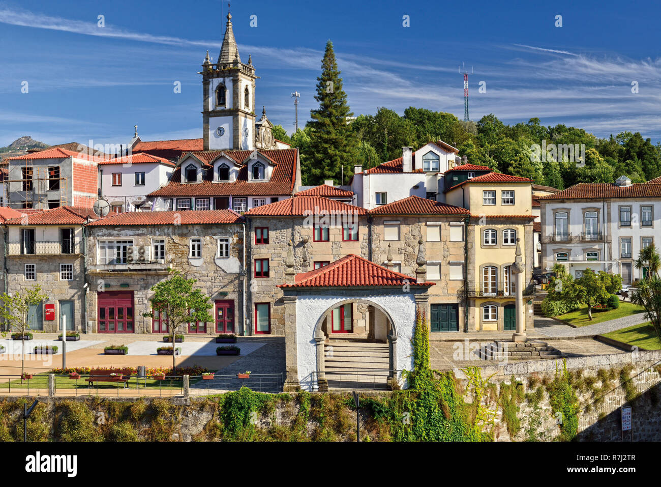 Idyllic historic town center with medieval architecture Stock Photo