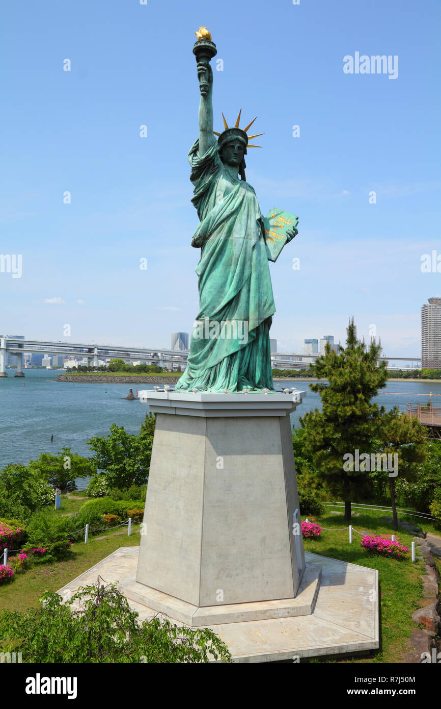 Tokyo, Japan replica of Statue of Liberty at famous Odaiba island
