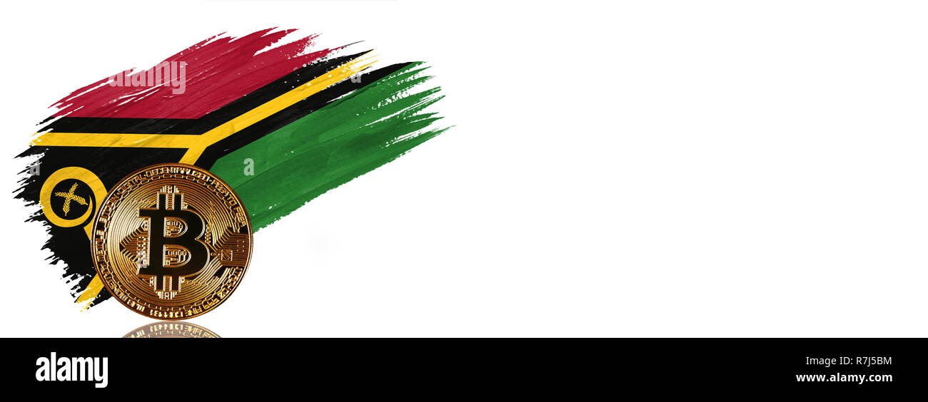 Painted brush stroke in the flag of Vanuatu. Bitcoin cryptocurrency