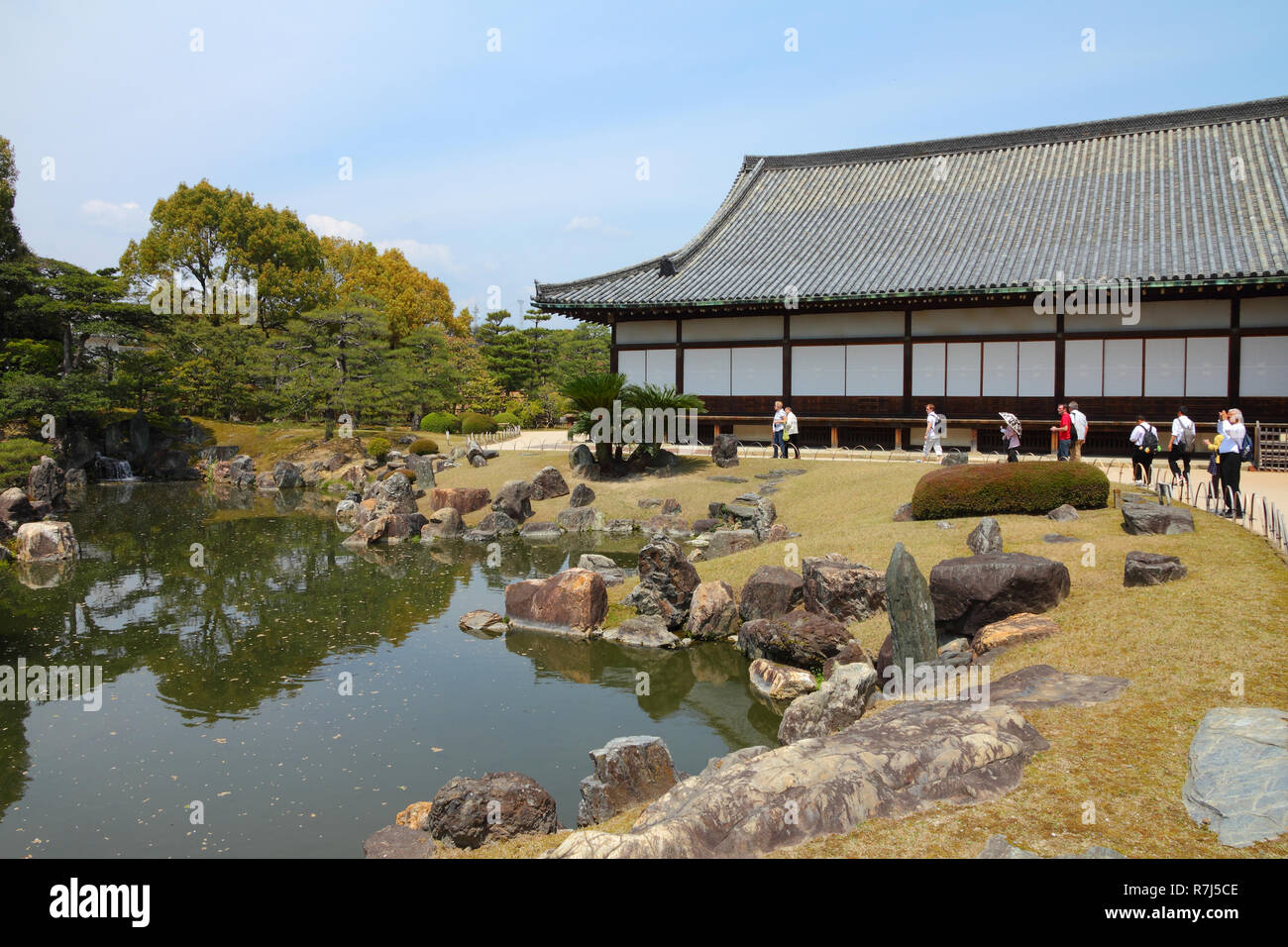 KYOTO, JAPAN - APRIL 19: Tourists visit Nijo Castle on April 19, 2012 in Kyoto, Japan. Old Kyoto is a UNESCO World Heritage site and was visited by al Stock Photo
