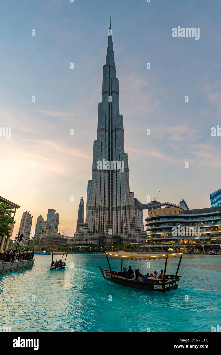 Burj Khalifa Boat Ride Stock Photo