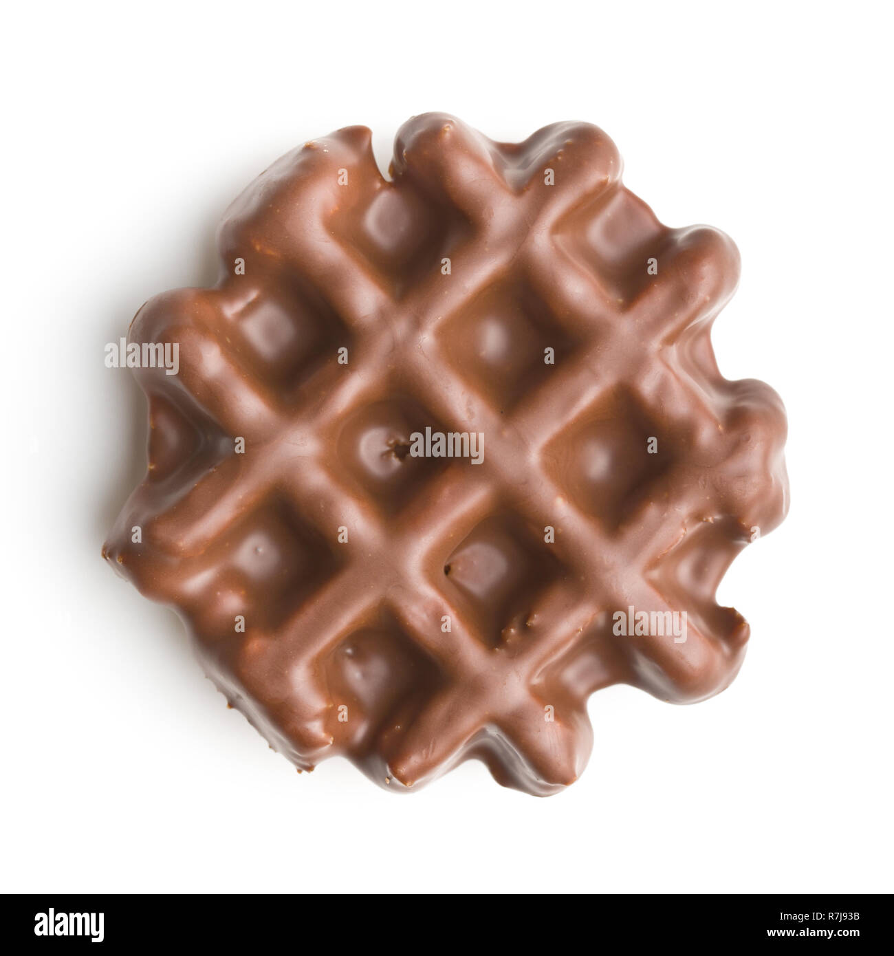 Waffles with chocolate topping isolated on white background. Stock Photo