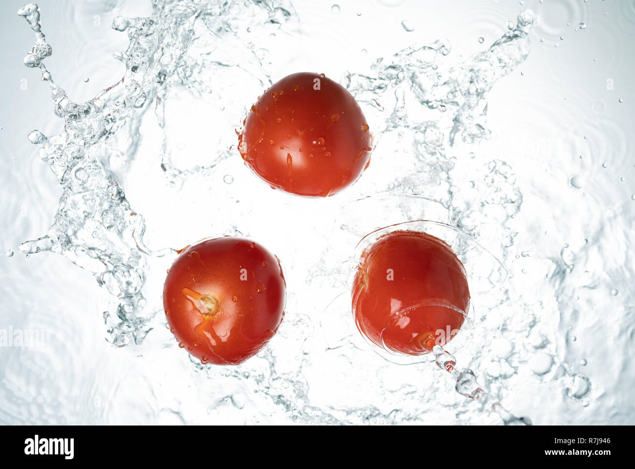 Tomatoes Water Splash on white background Stock Photo - Alamy