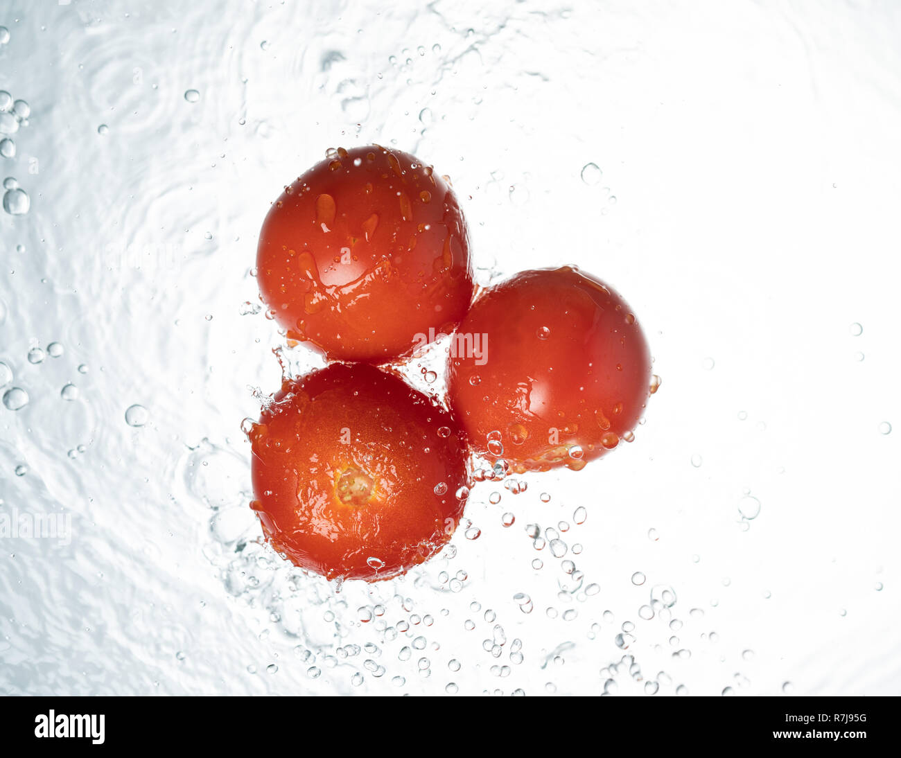 Tomatoes Water Splash on white background Stock Photo - Alamy