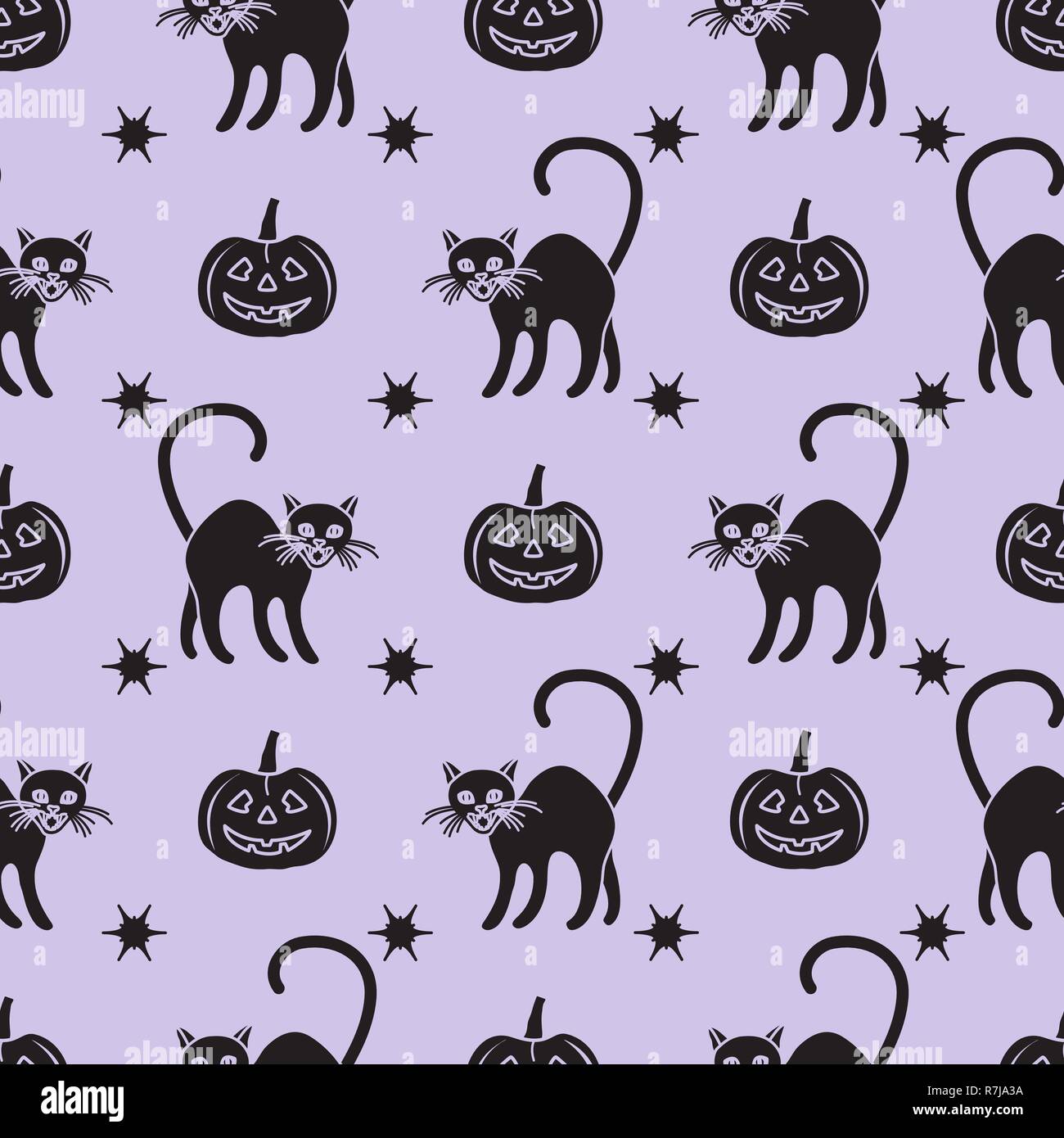 Halloween 2019 vector seamless pattern with pumpkins and witch cats ...