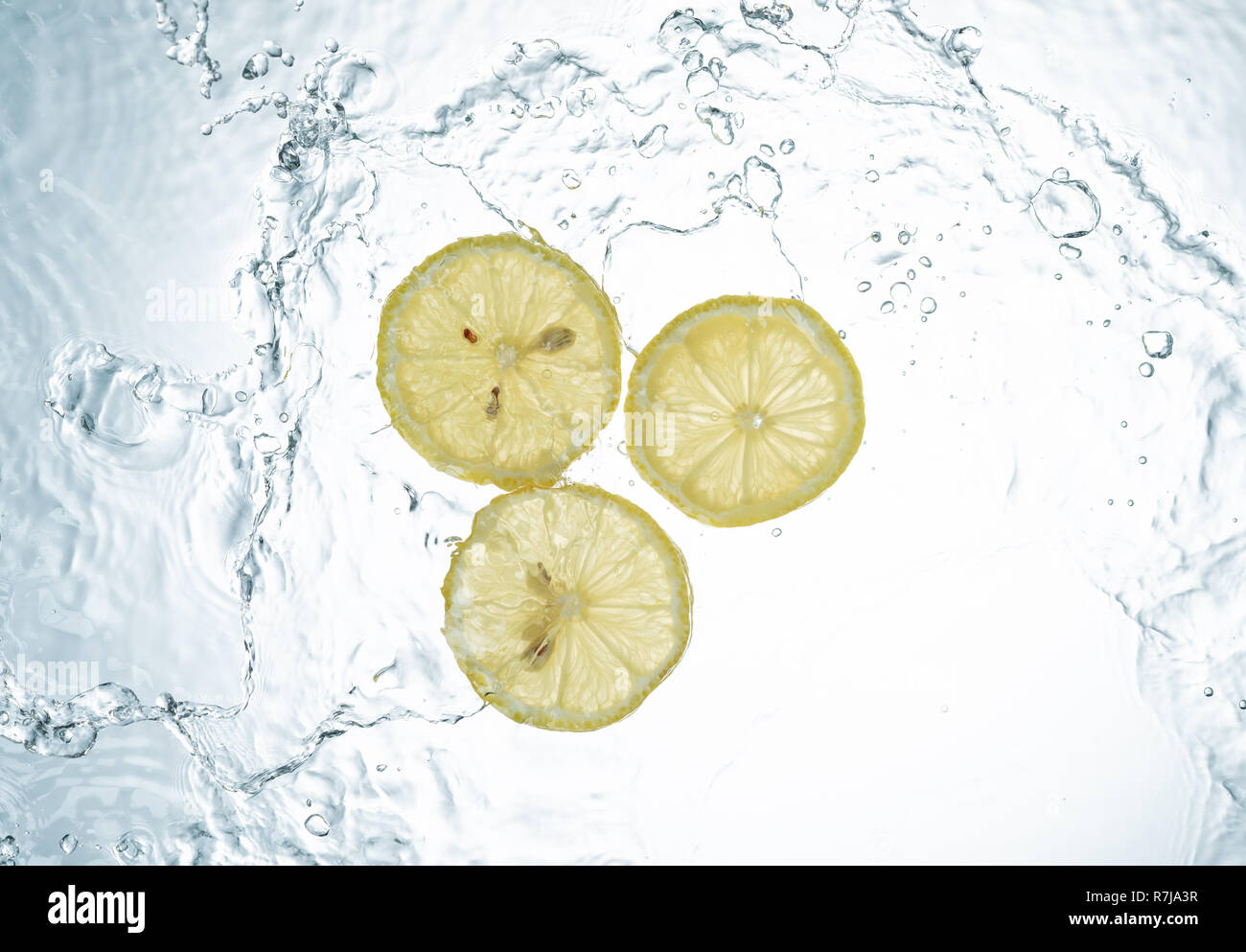 Lemons Water Splash on white background Stock Photo