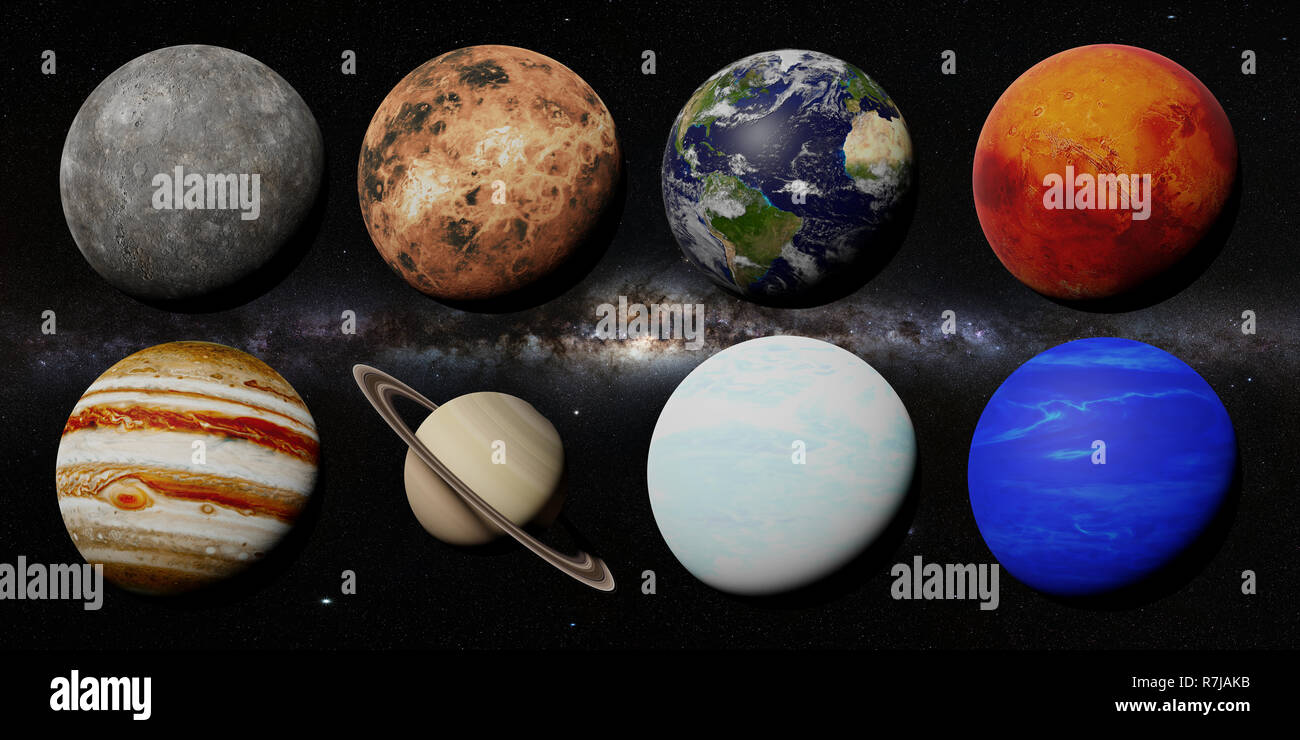 the planets of the solar system in front of the Milky Way galaxy Stock ...