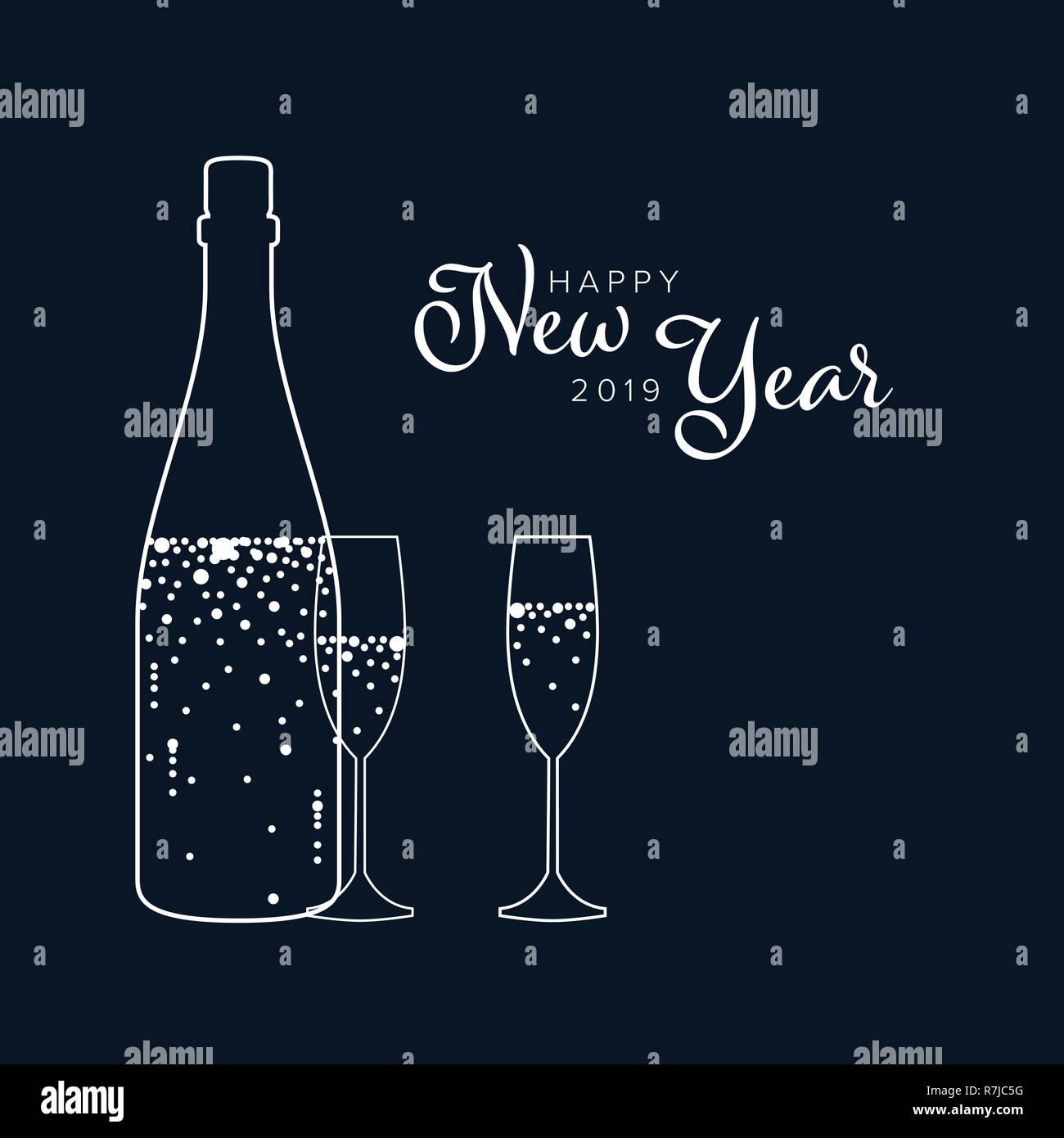 Minimalist New Year party flyer card invitation temlate with champagne ...